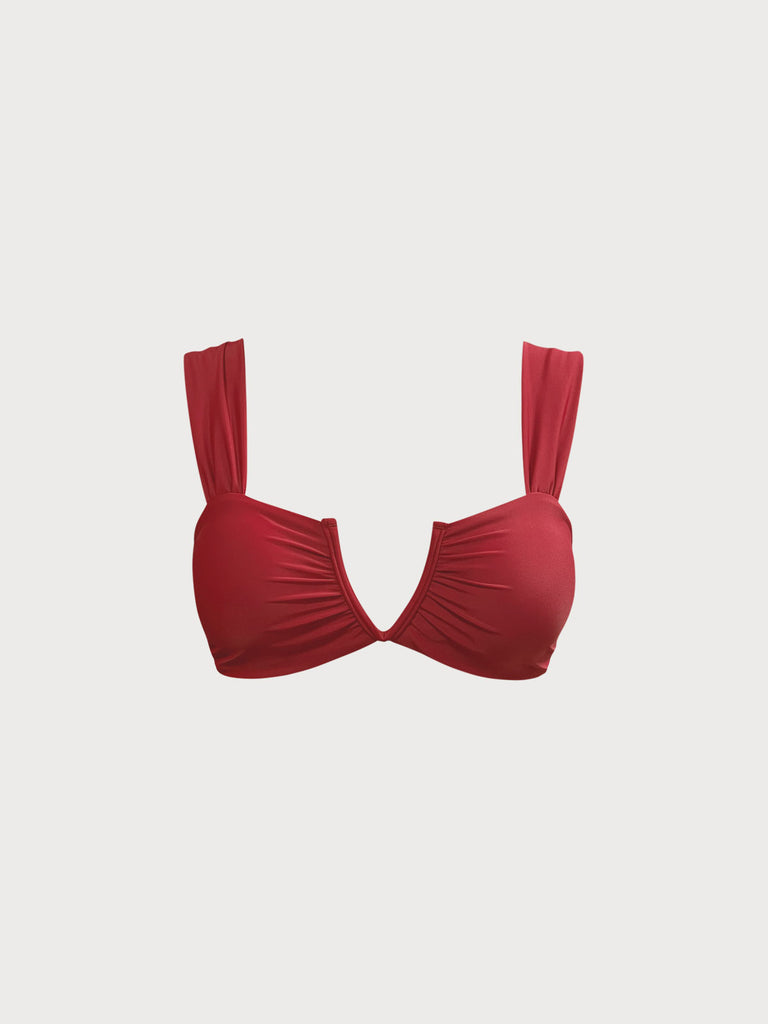 Women Knitted Nylon Bikini Tops Red Sustainable Bikinis - BERLOOK