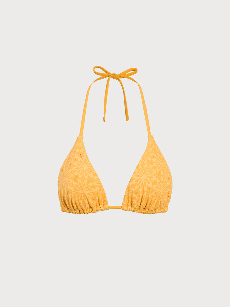 Women Knitted Nylon Bikini Tops Yellow Sustainable Bikinis - BERLOOK