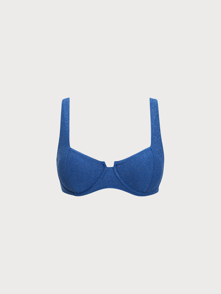 Women Knitted Nylon blended Bikini Tops Blue Sustainable Plus Size Bikinis - BERLOOK