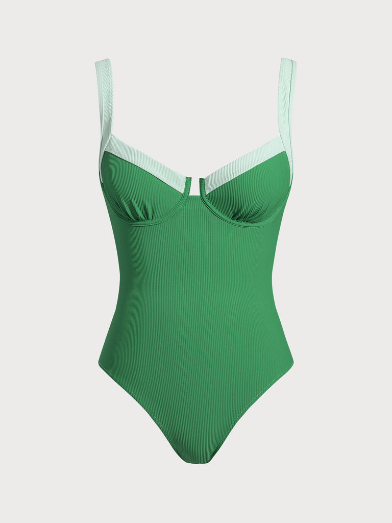 Women Knitted Nylon blended One Pieces Swimwear Green Sustainable One-Pieces - BERLOOK