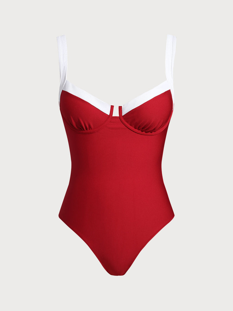 Women Knitted Nylon blended One Pieces Swimwear Red Sustainable One-Pieces - BERLOOK