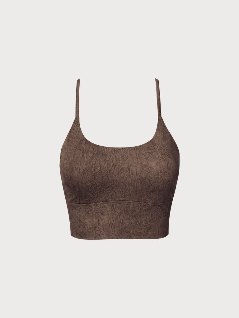 Women Knitted Nylon blended Yoga Sports Bras Coffee Sustainable Yoga Tops - BERLOOK