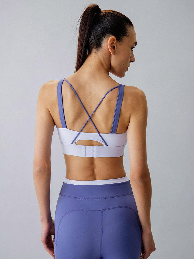 Women Knitted Nylon blended Yoga Sports Bras Light Purple Sustainable Yoga Tops - BERLOOK