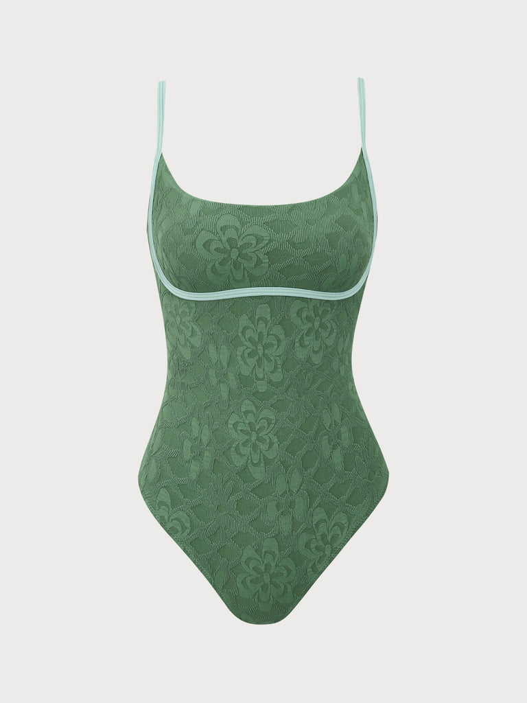 Women Knitted Nylon One Pieces Swimwear Dark Green Sustainable One-Pieces - BERLOOK