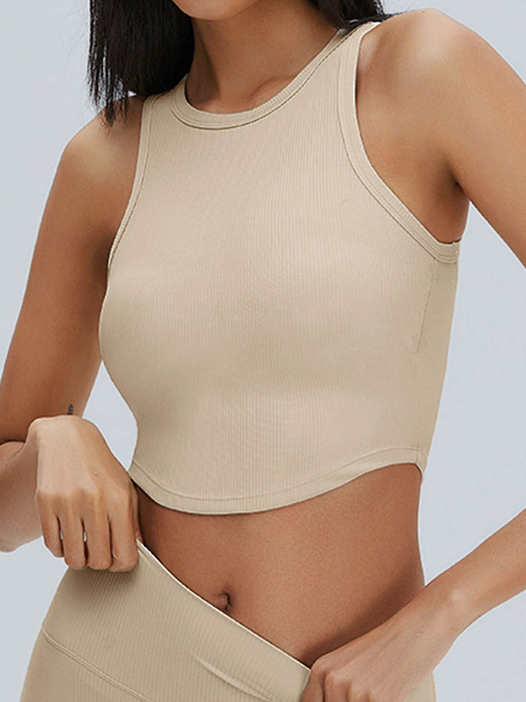 Women Knitted Nylon Yoga Camis Apricot Sustainable Yoga Tops - BERLOOK