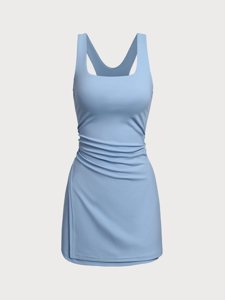 Women Knitted Nylon Yoga Dresses Blue Sustainable Yoga Dresses&Yoga Jumpsuit - BERLOOK