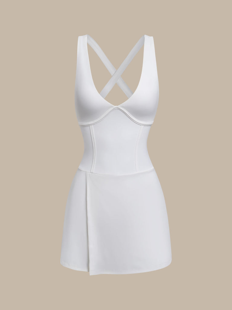 Women Knitted Nylon Yoga Dresses White Sustainable Yoga Dresses&Yoga Jumpsuit - BERLOOK