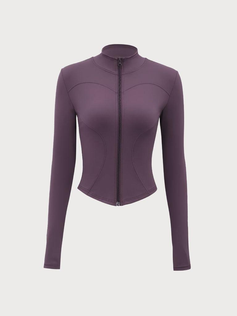 Women Knitted Nylon Yoga Jackets Purple Sustainable Yoga Tops - BERLOOK