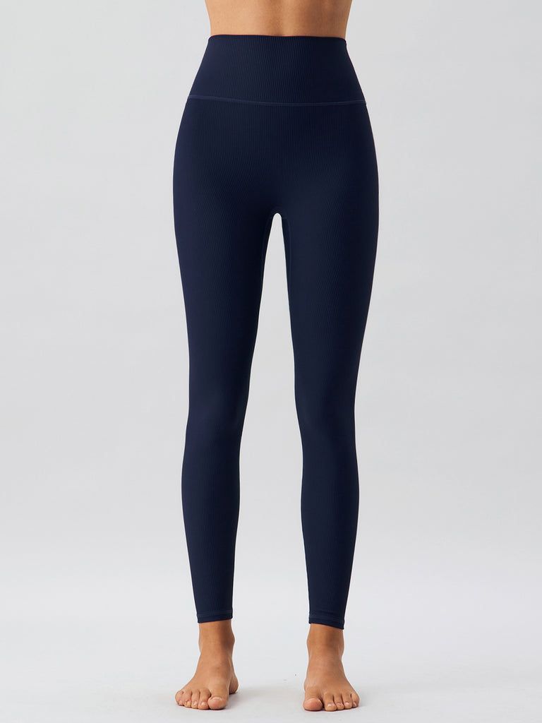 Women Knitted Nylon Yoga Leggings Navy Sustainable Yoga Bottoms - BERLOOK