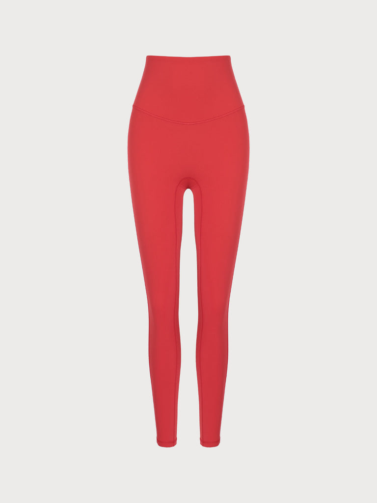 Women Knitted Nylon Yoga Leggings Red Sustainable Yoga Bottoms - BERLOOK