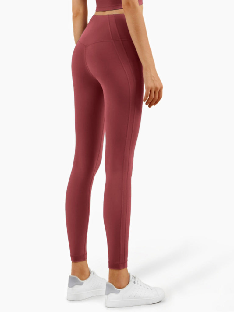 Women Knitted Nylon Yoga Leggings Wine Red Sustainable Yoga Bottoms - BERLOOK