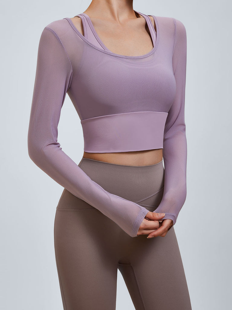 Women Knitted Nylon Yoga Long Sleeve Tops Purple Sustainable Yoga Tops - BERLOOK