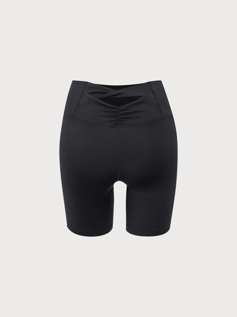 Women Knitted Nylon Yoga Shorts Black Sustainable Yoga Bottoms - BERLOOK