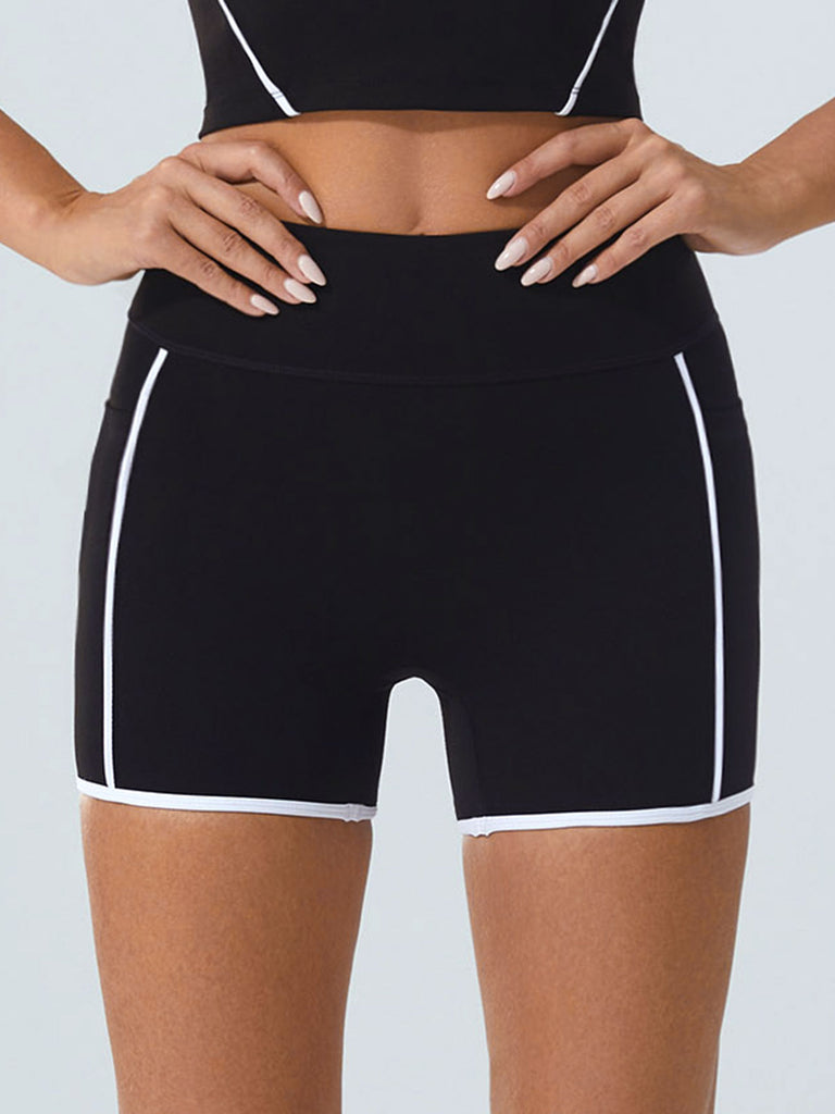 Women Knitted Nylon Yoga Shorts Black Sustainable Yoga Bottoms - BERLOOK