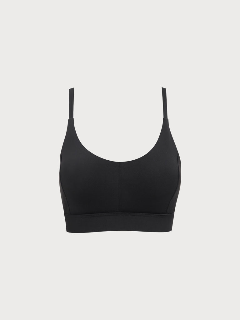 Women Knitted Nylon Yoga Sports Bra Black Sustainable Yoga Tops - BERLOOK