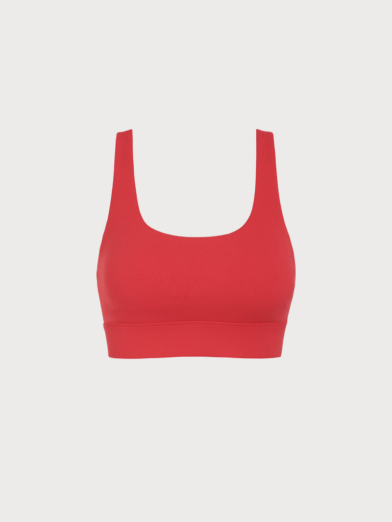 Women Knitted Nylon Yoga Sports Bra Red Sustainable Yoga Tops - BERLOOK