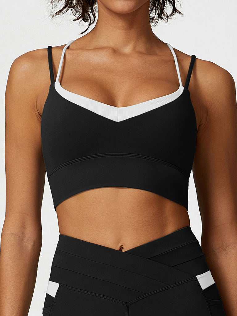 Women Knitted Nylon Yoga Sports Bras Black Sustainable Yoga Tops - BERLOOK