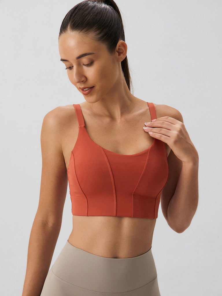 Women Knitted Nylon Yoga Sports Bras Brick Red Sustainable Yoga Tops - BERLOOK