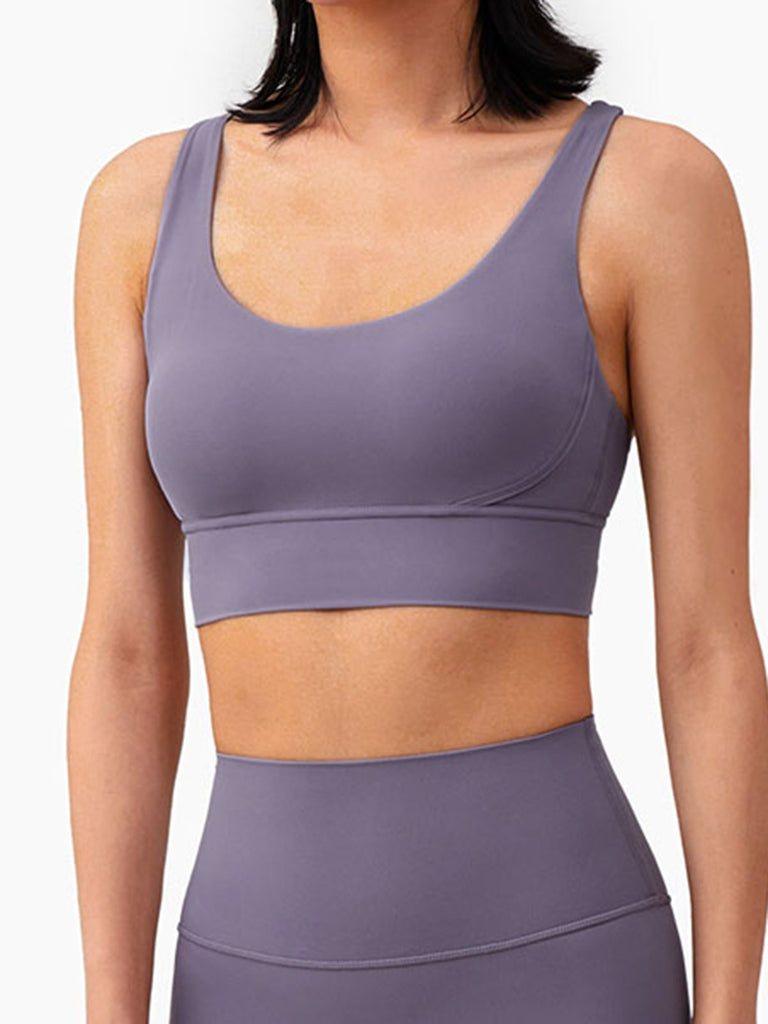 Women Knitted Nylon Yoga Sports Bras Purple Sustainable Yoga Tops - BERLOOK