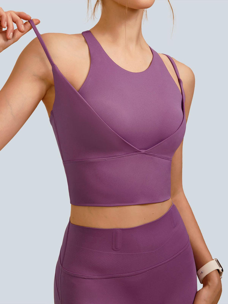 Women Knitted Nylon Yoga Sports Bras Purple Sustainable Yoga Tops - BERLOOK