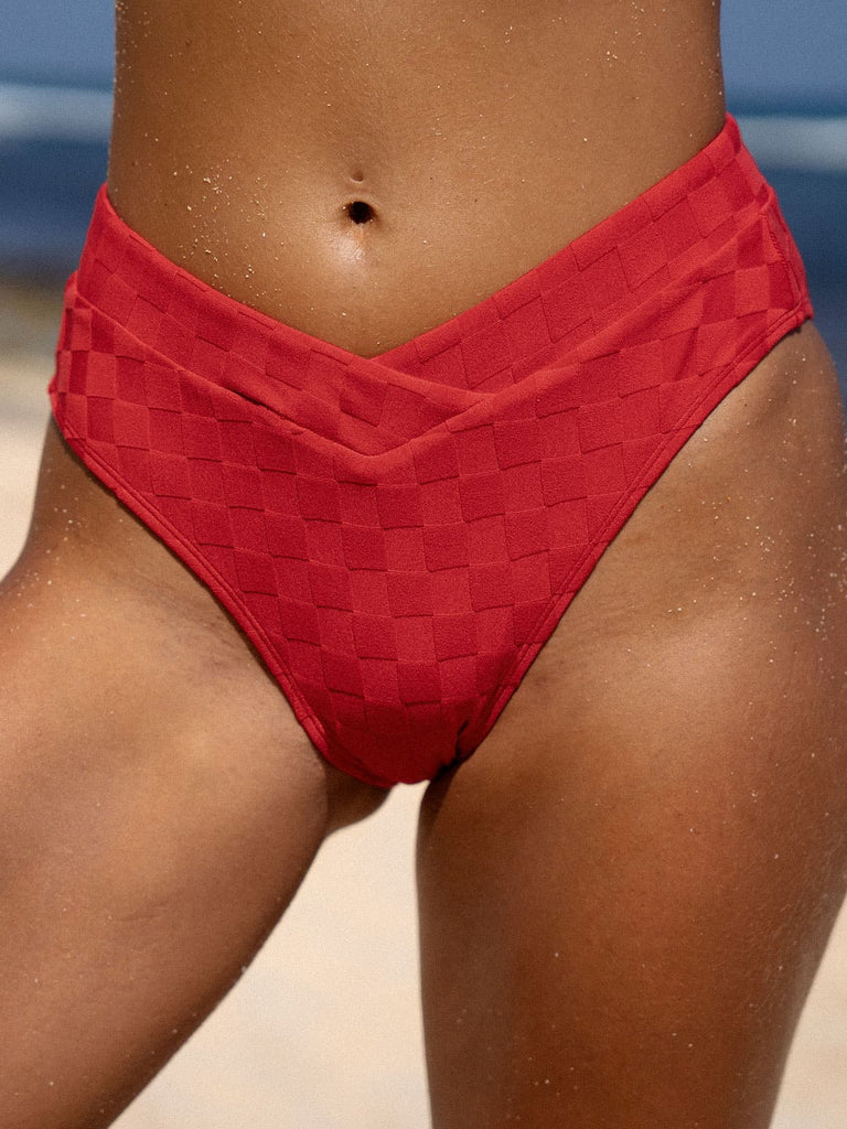 Women Knitted Polyester Bikini Bottoms Red Sustainable Bikinis - BERLOOK