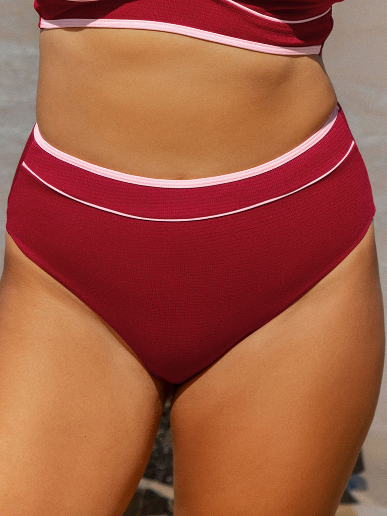 Women Knitted Polyester Bikini Bottoms Red Sustainable Plus Size Bikinis - BERLOOK