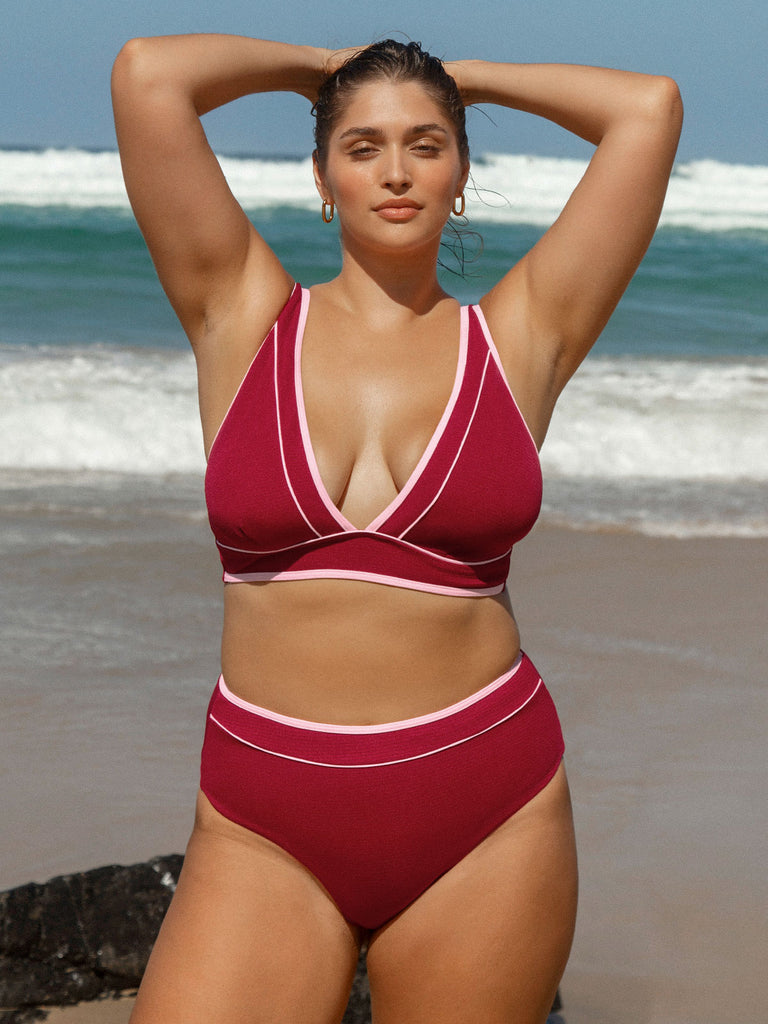 Women Knitted Polyester  Bikini Tops Sustainable Plus Size One-Pieces - BERLOOK