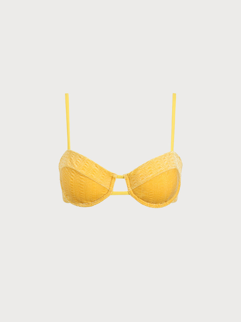 Women Knitted Polyester Bikini Tops Yellow Sustainable Bikinis - BERLOOK