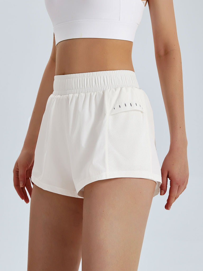 Women Nylon Yoga Shorts White Sustainable Yoga Bottoms - BERLOOK