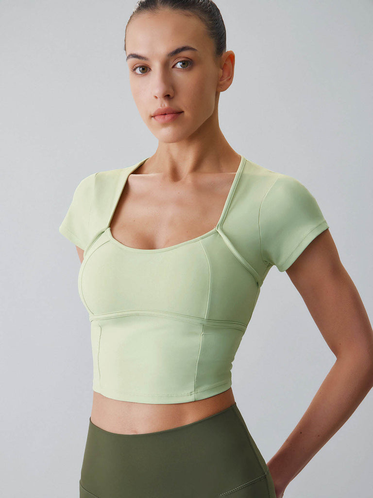 Women'S Knitted Nylon Yoga Short Sleeve Tops Sustainable Yoga Tops - BERLOOK