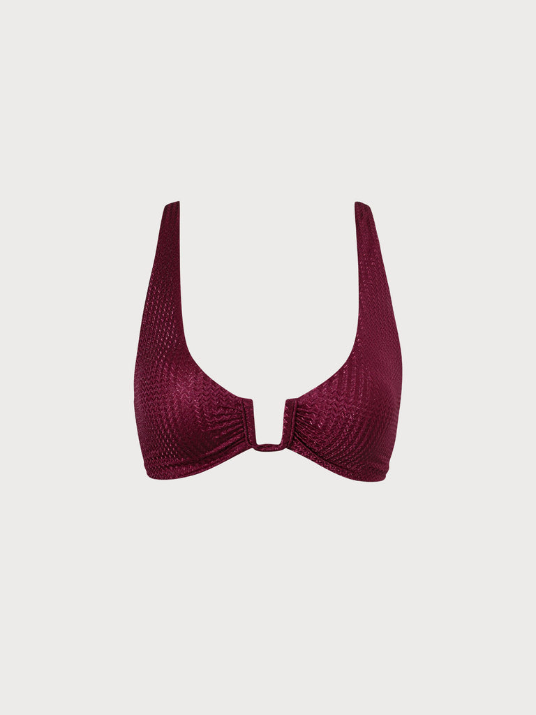 Women's Knitted Nylon Bikini Top Burgundy Sustainable Bikinis - BERLOOK