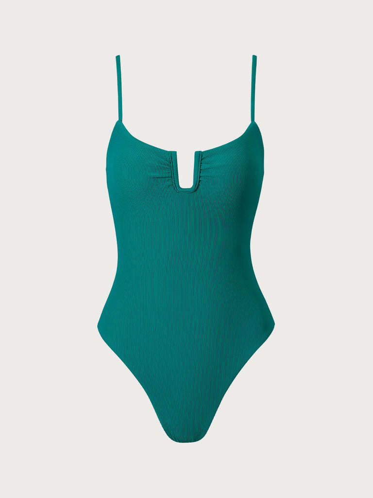 Women's Knitted Nylon One-Piece Swimsuit Dark Green Sustainable One-Pieces - BERLOOK