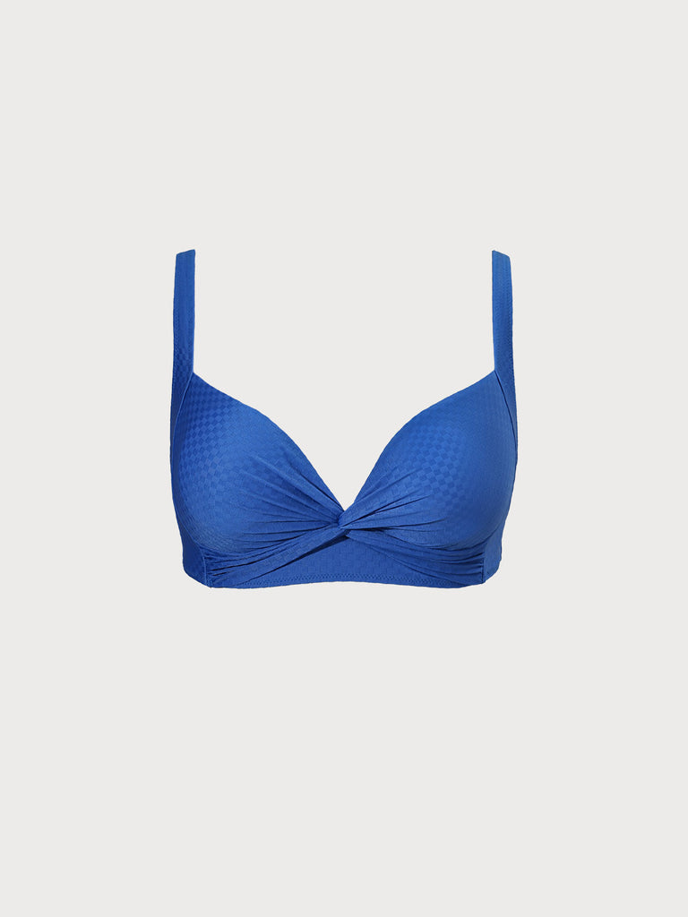 Women's Knitted Nylon Plus Size Bikini Top Blue Sustainable Plus Size Bikinis - BERLOOK