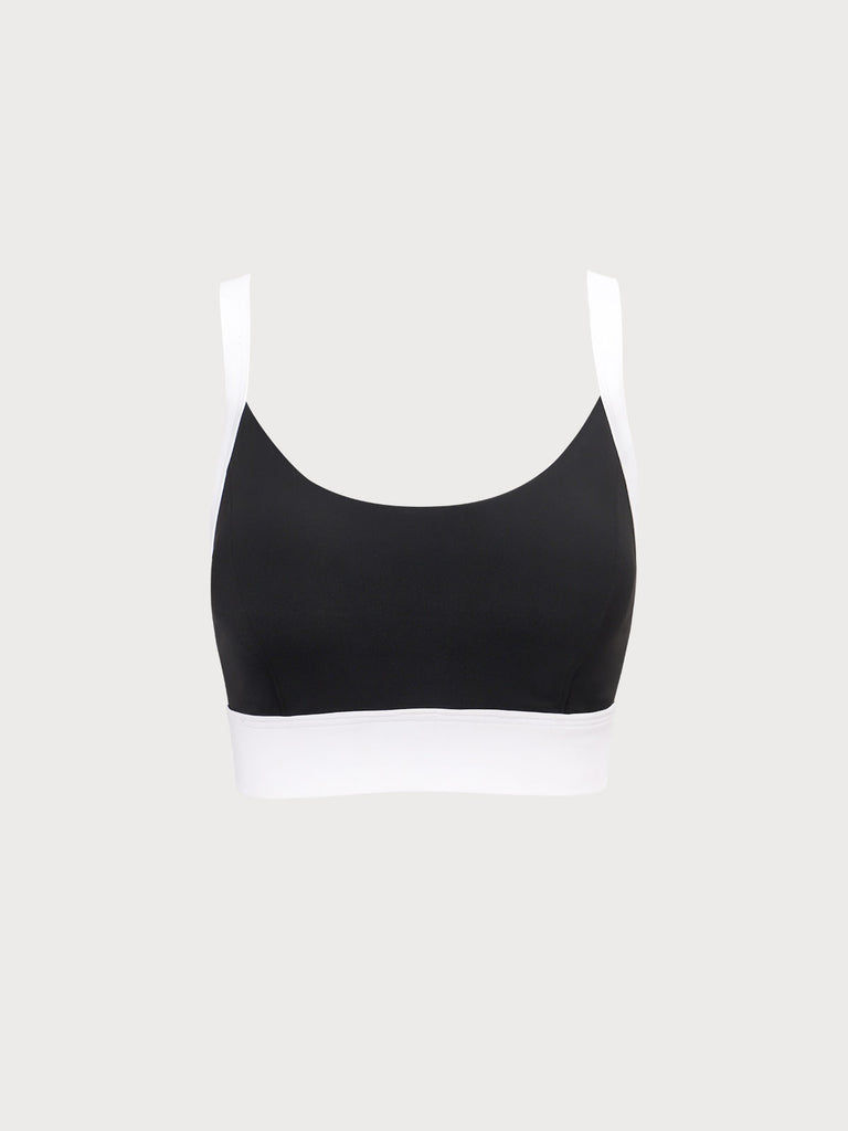 Women's Knitted Nylon Yoga Sports Bra Black Sustainable Yoga Tops - BERLOOK