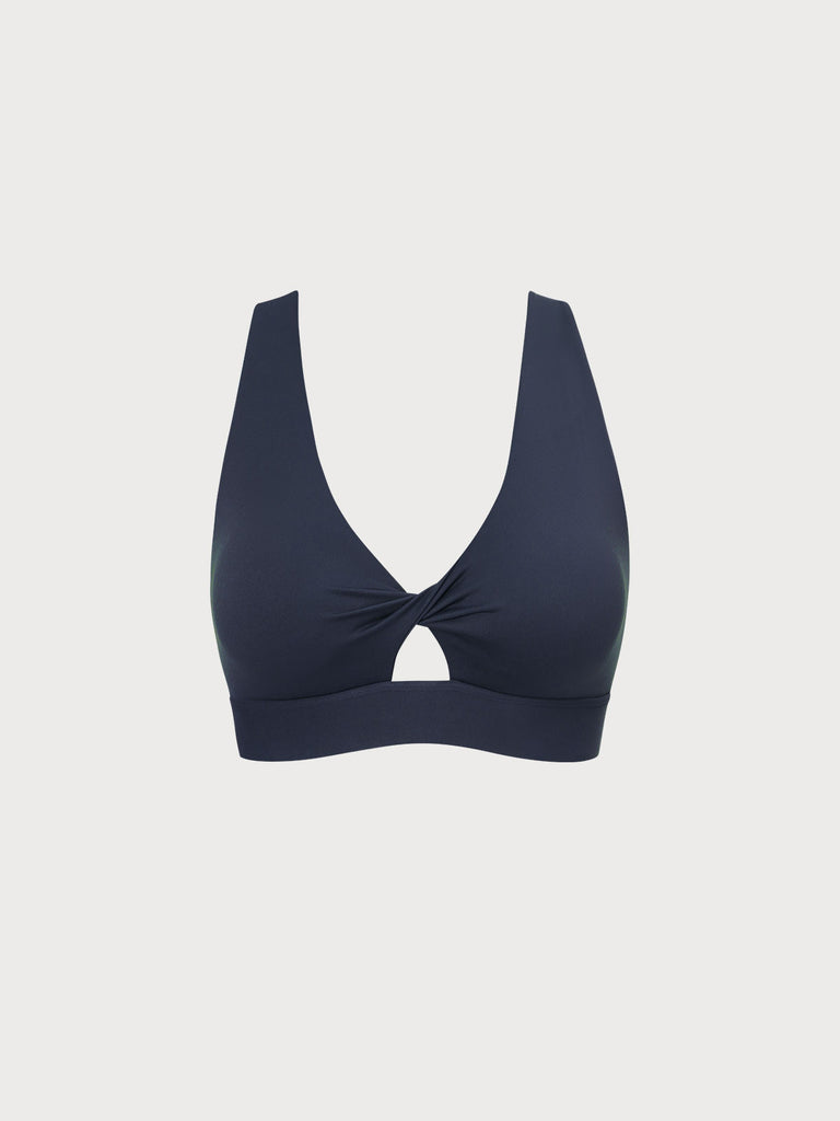 Women's Knitted Nylon Yoga Sports Bra Navy Sustainable Yoga Tops - BERLOOK