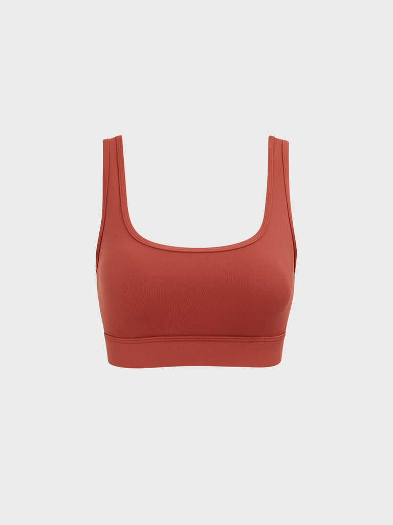 Women's Knitted Nylon Yoga Sports Bras Brick Red Sustainable Yoga Tops - BERLOOK