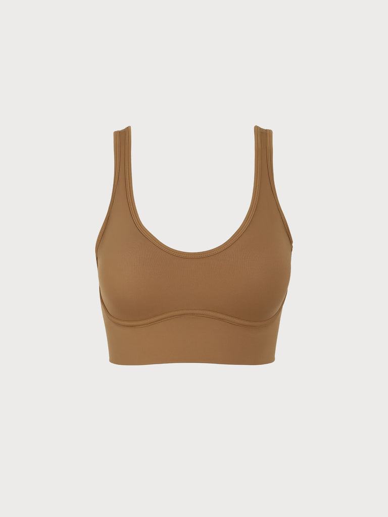 Women's Knitted Nylon Yoga Sports Bras Brown Sustainable Yoga Tops - BERLOOK