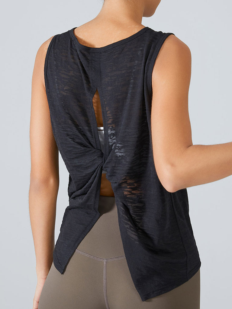 Women's Knitted Polyester-Cotton Blended Sports Vest Black Sustainable Yoga Tops - BERLOOK