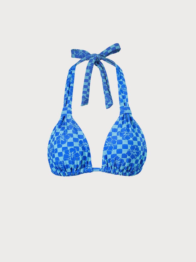 Women's Knitted Polyester Bikini Top Blue Sustainable Bikinis - BERLOOK