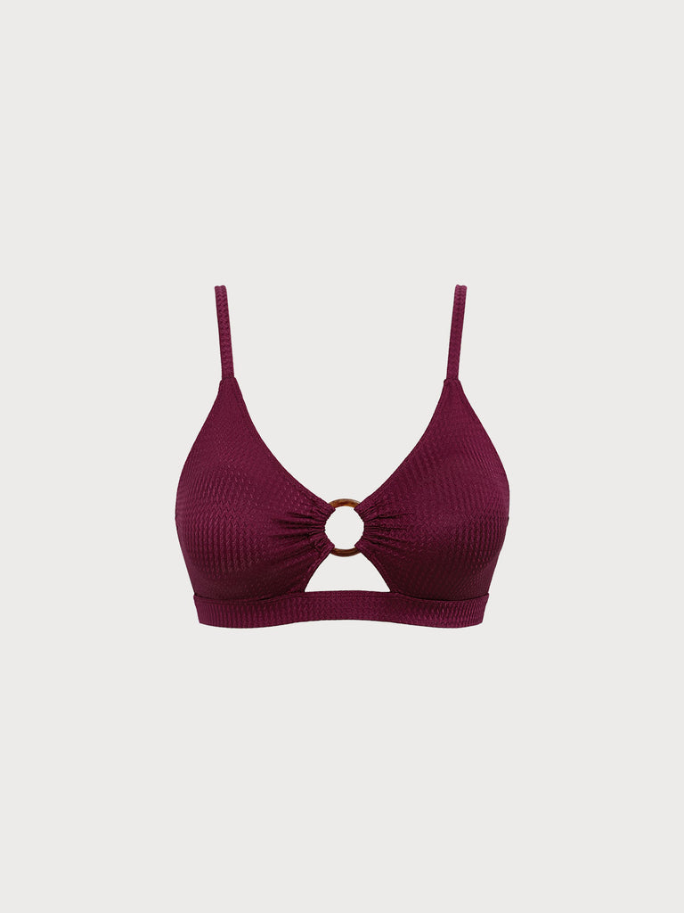 Women's Knitted Polyester Plus Size Bikini Top Burgundy Sustainable Plus Size Bikinis - BERLOOK