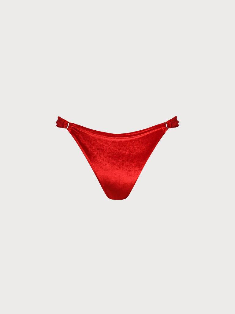 Women's Velvet Nylon Blend Bikini Bottoms Red Sustainable Bikinis - BERLOOK