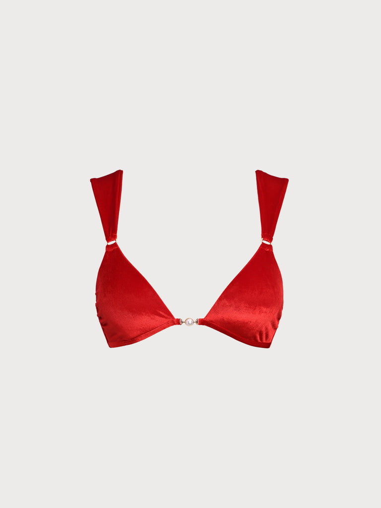 Women's Velvet Nylon Blend Bikini Tops Red Sustainable Bikinis - BERLOOK