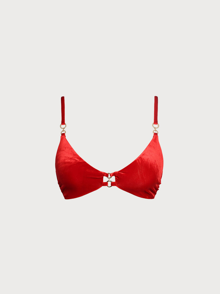 Women's Velvet Nylon Blend Bikini Tops Red Sustainable Bikinis - BERLOOK