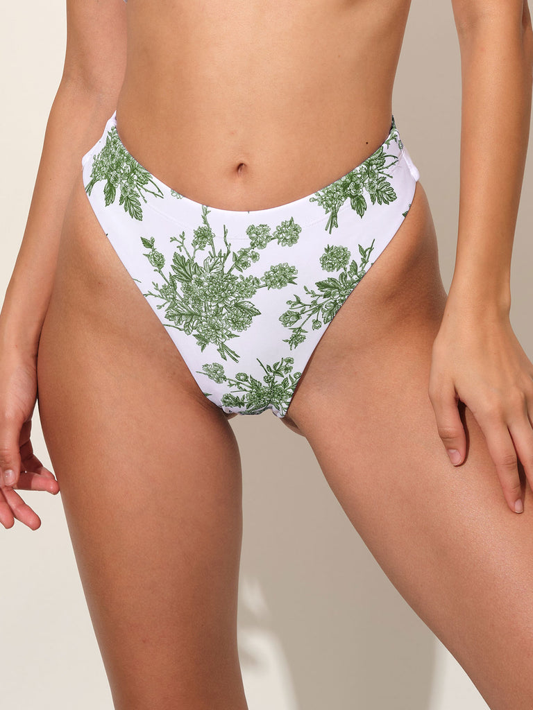 Sustainable Boutique Women Bikini Bottom, Sexy, Floral, High Cut, Side Tie,  Black and White Swimsuit Bottoms