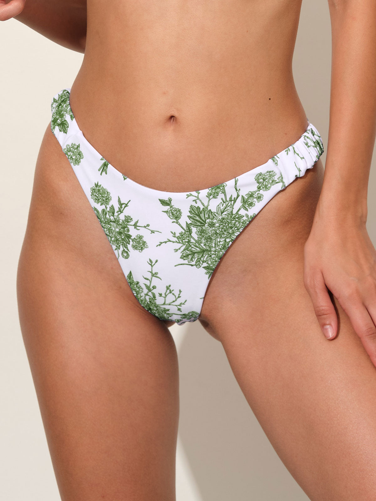 Green High Cut Floral Bikini Bottom