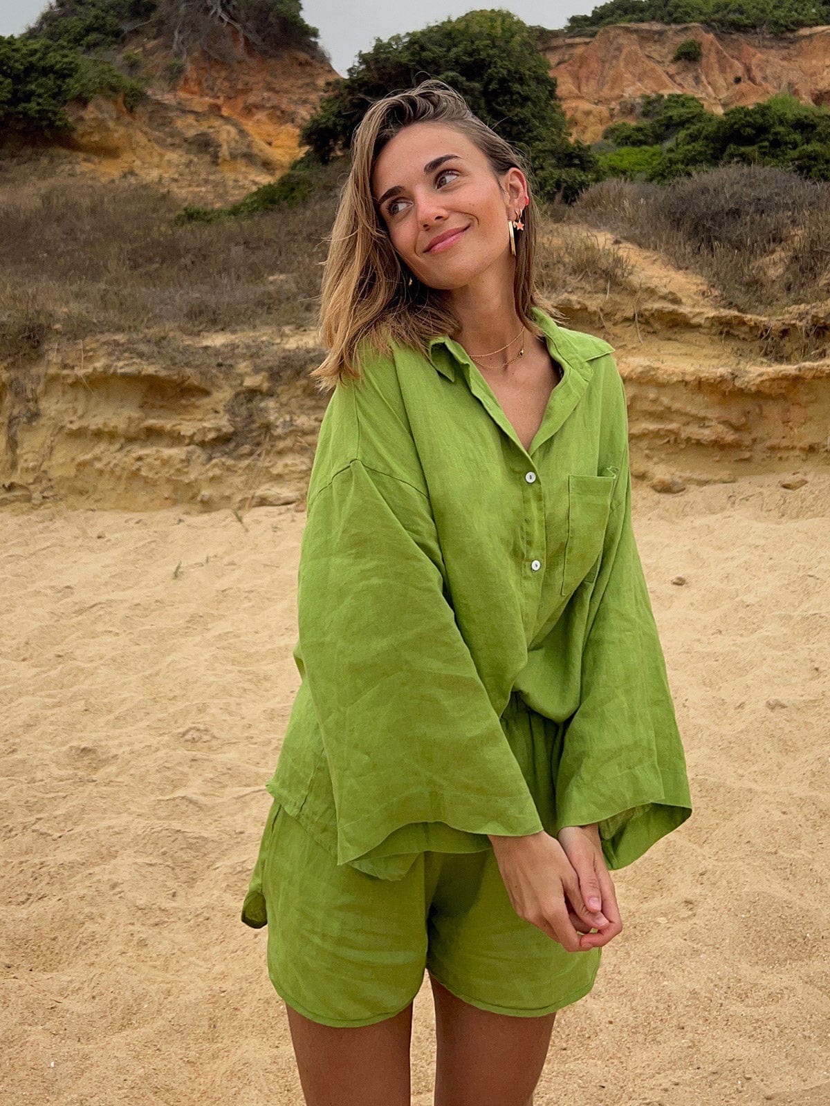 Solid Pocket Flax Shirt & Reviews - Purple,Green - Sustainable Loungewear